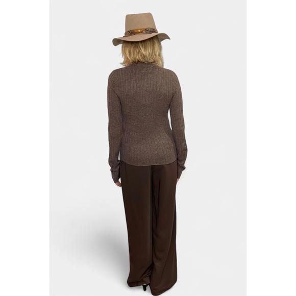 NEW SPRWMN heavy cashmere mock neck sweater in truffle - Picture 3 of 4